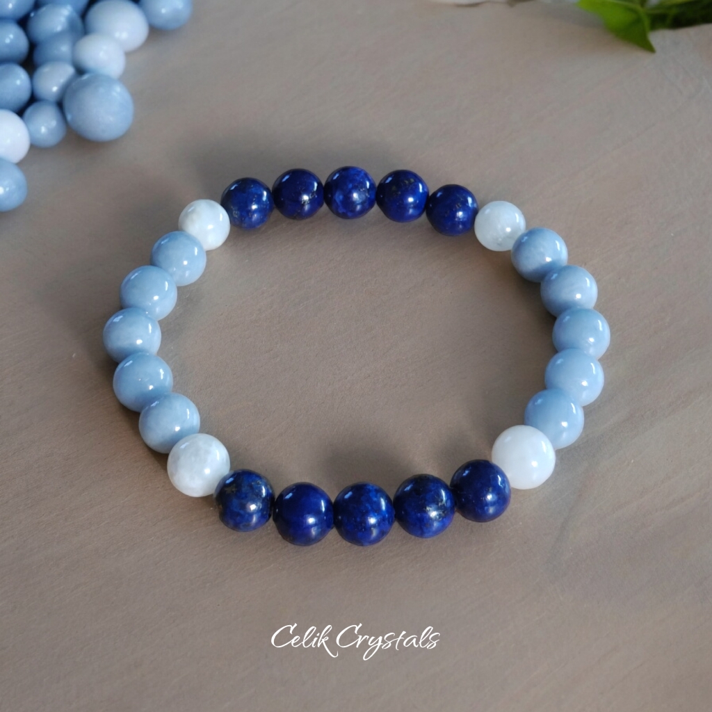 Lapis Lazuli Bracelet Authentic Stones With Authentic Angelite & Moonstone